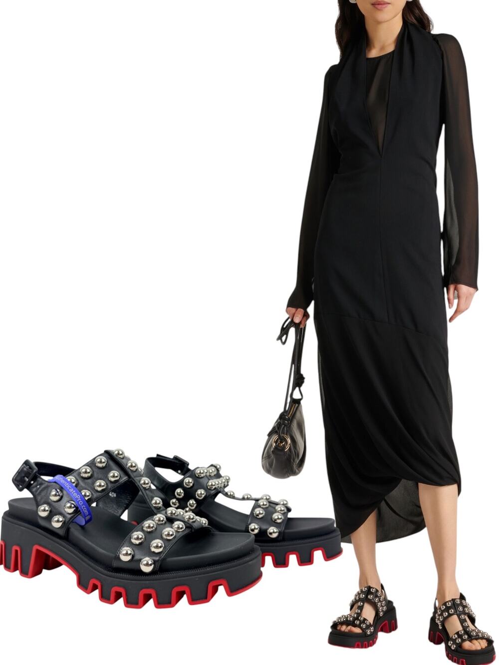 Christian Louboutin Duniclou Studded Leather Platform Sandals Black Size 40.5
